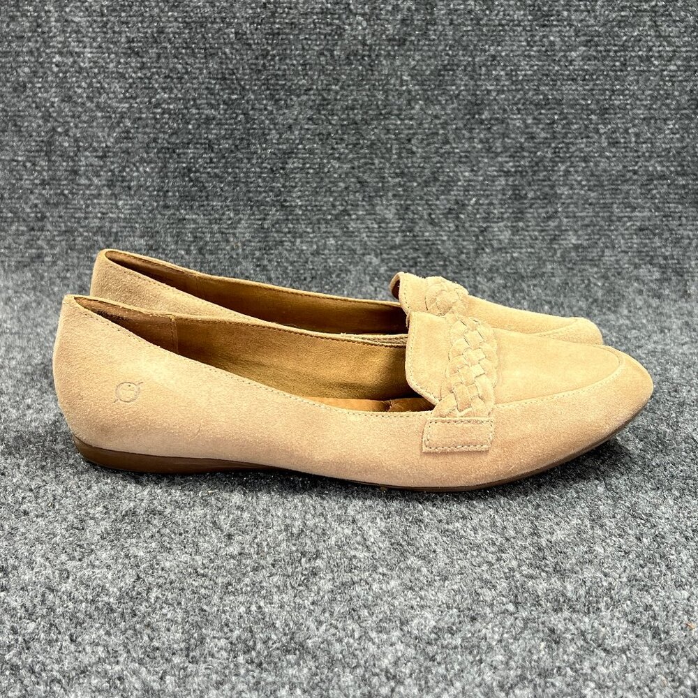 Born Mirror Penny Loafers Women's Size 10 Tan Suede‎ Slip On Braided Strap Shoes